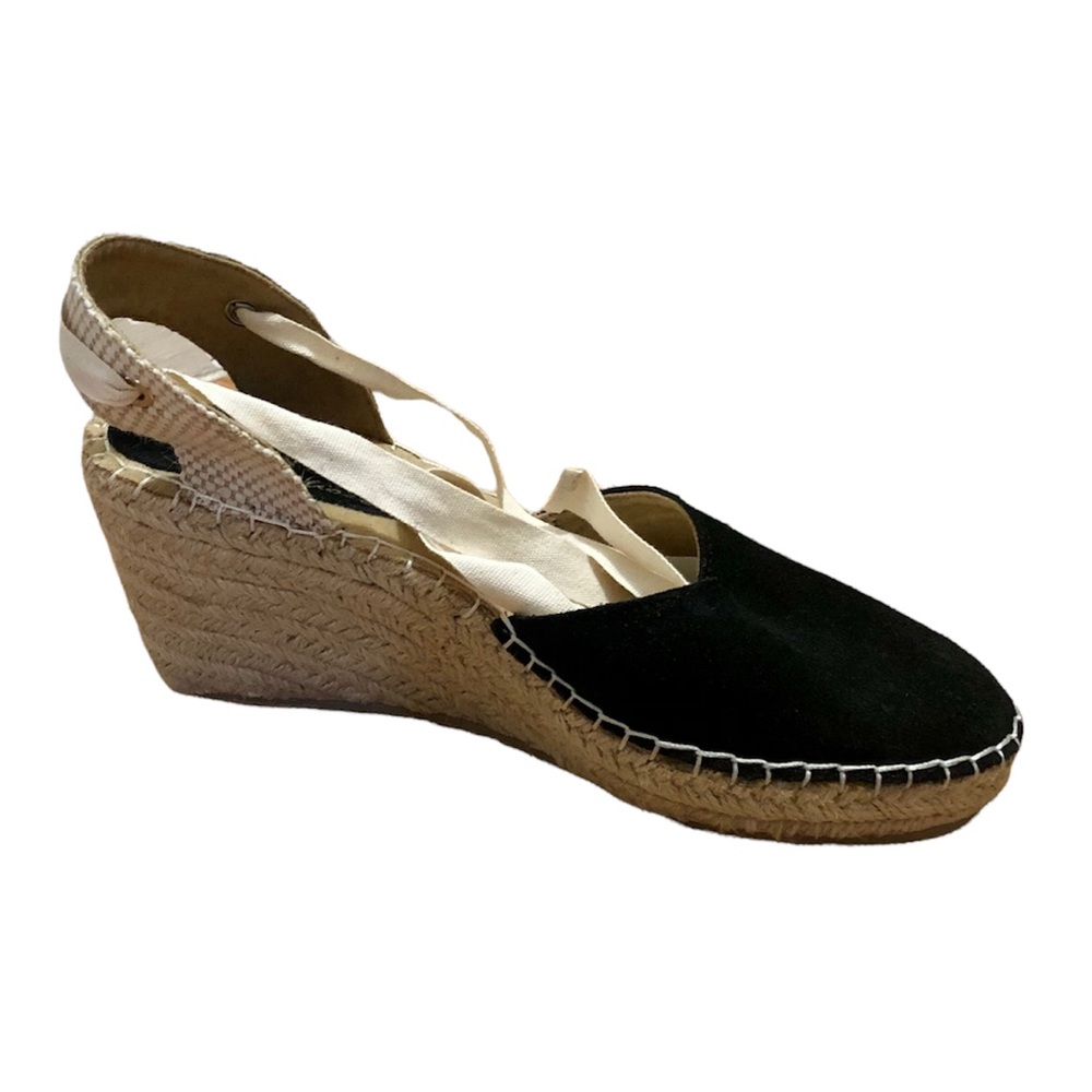 Coconuts by Matisse black & cream closed toe open back lace up wedge espadrilles